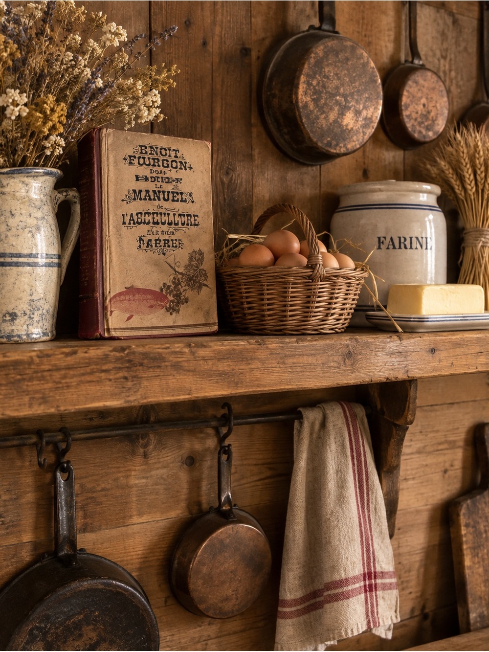 Vintage-Style Farmhouse Cookbook Décor - Brown